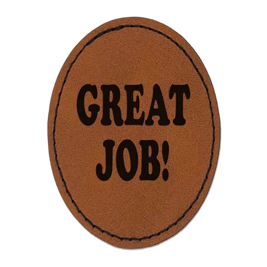 Great Job Teacher School Round Iron-On Engraved Faux Leather Patch Applique - 2.5" Brown {1}