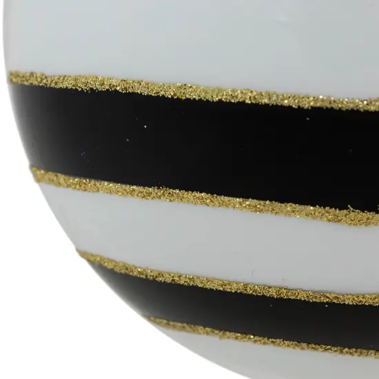 Northlight Striped and Dotted Christmas Glass Ball Ornaments - 4" - White and Black - Set of 2 {5}