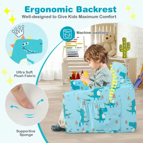 Costway 2-in-1 Convertible Kids Sofa Children Flip-Out Lounger Couch Upholstered Sleeper {6}