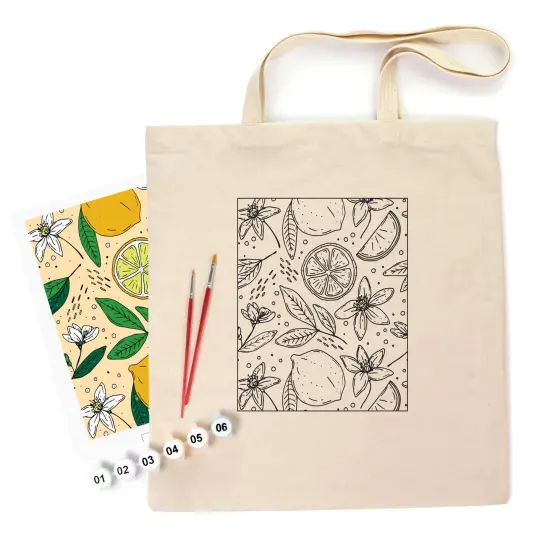 ROSATalent: Eco-Friendly Cotton Ecobag Coloring Kit &ndash; Lemons Design (220 GSM, 38x42 cm) {1}
