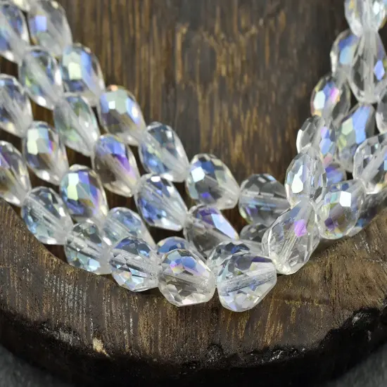 *16* 13x9mm Crystal AB Fire Polished Teardrop Beads {5}