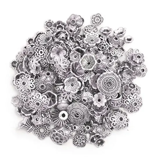 160-210 pieces Bali Style Jewelry Making Metal Bead Caps Deluxe New Mix, 100 Gram,Tibetan Silver {4}