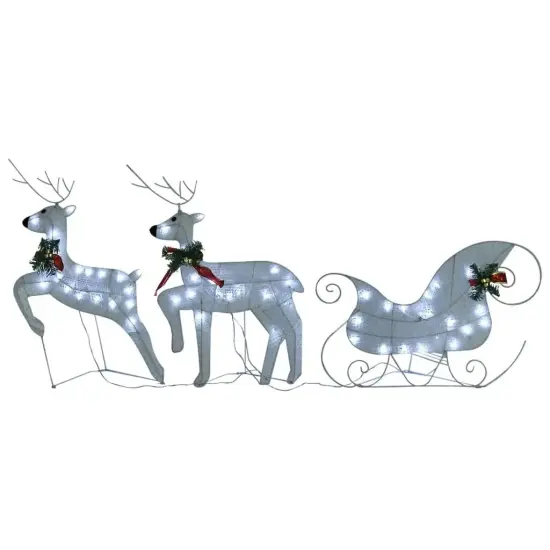 Outdoor White Christmas Decoration with 100 LEDs - Reindeer & Sleigh {3}