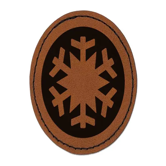 Snowflake in Circle Winter Snowing Round Iron-On Engraved Faux Leather Patch Applique - 2.5" Brown {1}