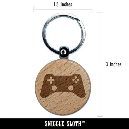 Video Game Controller Icon Engraved Wood Round Keychain Tag Charm {2}