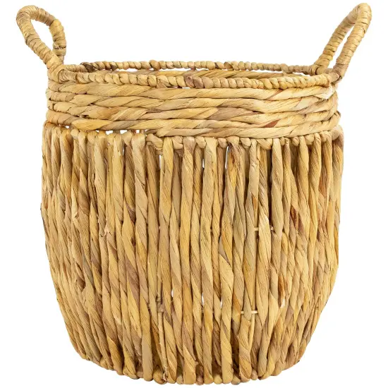 Northlight Set of 3 Textured Woven Water Hyacinth Rustic Storage Baskets with Handles 15.75" Beige {4}