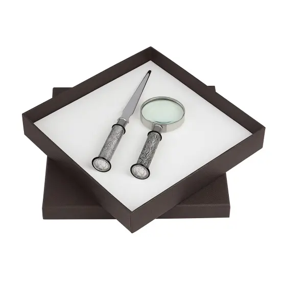 Silver Barber Dime Letter Opener and Magnifying Glass Gift Set {1}