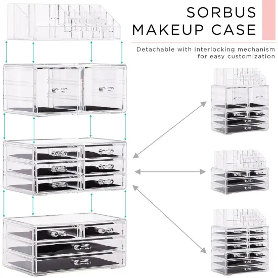 Sorbus X-Large Acrylic Makeup and Jewelry Organizer Case - 4 Piece Set (12 Drawers) Clear {3}