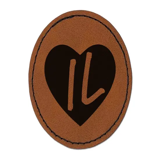 IL Illinois State in Heart Round Iron-On Engraved Faux Leather Patch Applique - 2.5" Brown {1}
