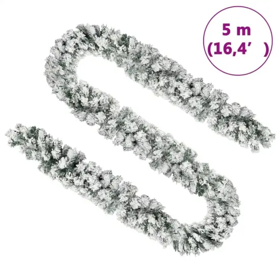 16 ft Green Christmas Garland with Flocked Snow {3}