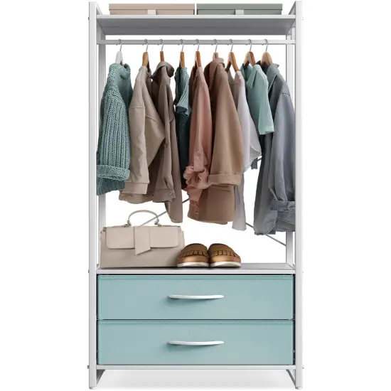 Sorbus Clothing Rack with Drawers - Clothes Stand Dresser - Wood Top, Steel Frame, & Fabric Drawers - Tall Closet Storage Organizer - Garment Rack for Hanging Shirts, Dresses, & Jackets Aqua {5}
