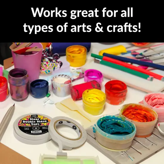 5PK Clear Double Sided Tape for Crafts 1/2" inch Wide Heavy Duty Adhesive Two Side Strong Sticky Thin Mounting Tape for Poster Carpet Wall Safe Doublesided Stick - 5 Rolls 60FT 300FT Total {6}