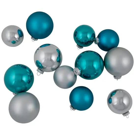 Northlight 2-Finish Glass Christmas Ball Ornaments - 4" & 3.25" - Turquoise and Silver - 72ct Blue {6}