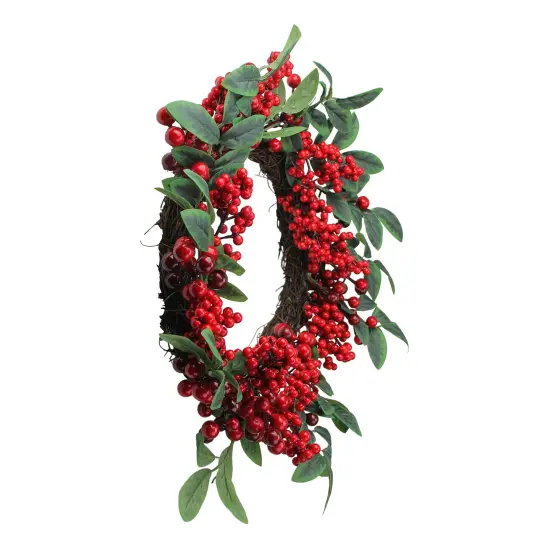 Northlight Red Berries and Two-Tone Green Leaves Artificial Christmas Wreath - 18-Inch, Unlit {6}