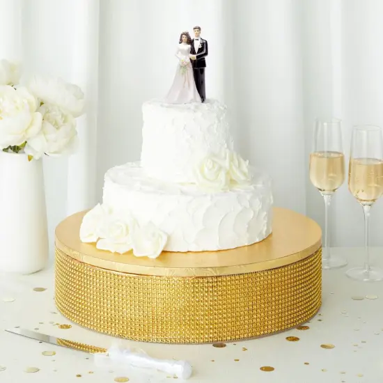 2 Piece Gold Rhinestone Cake Stand Set with 16" Cake Drum for Wedding & Birthday. {2}
