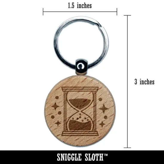Hourglass Sands of Time Engraved Wood Round Keychain Tag Charm {2}