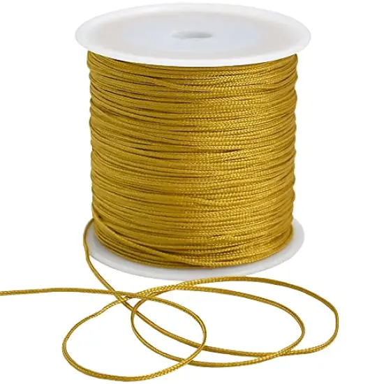 1 mm x 100 Yards Gold Nylon Cord Satin String for Bracelet Jewelry Making Rattail Macrame Waxed Trim Cord Necklace Bulk Beading Thread Kumihimo Chinese Knot Craft {2}