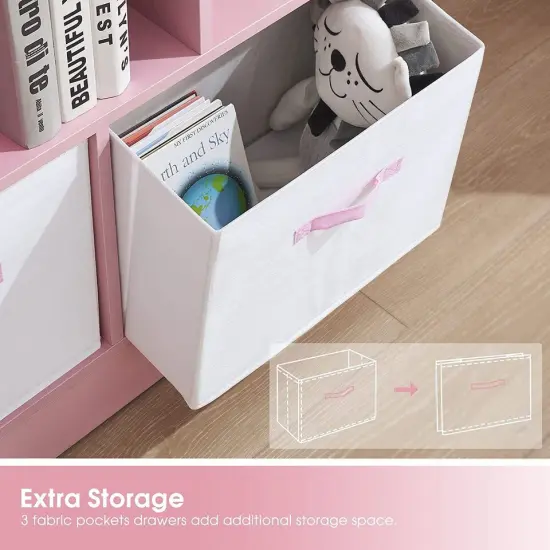 Storage Bookcase with Fabric Drawer, Modern Display Toy Cabinet. Pink {3}