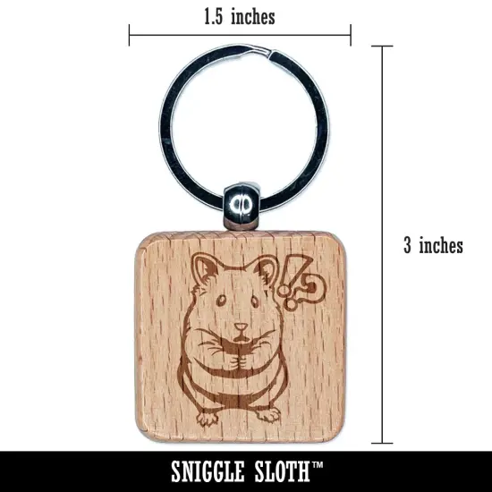 Shocked Syrian Teddy Bear Hamster Engraved Wood Square Keychain Tag Charm {2}