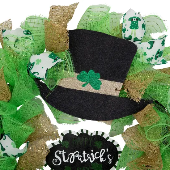 Northlight Happy St. Patrick's Day Ribbon Wreath with Leprechaun Hat - 24" Green {7}