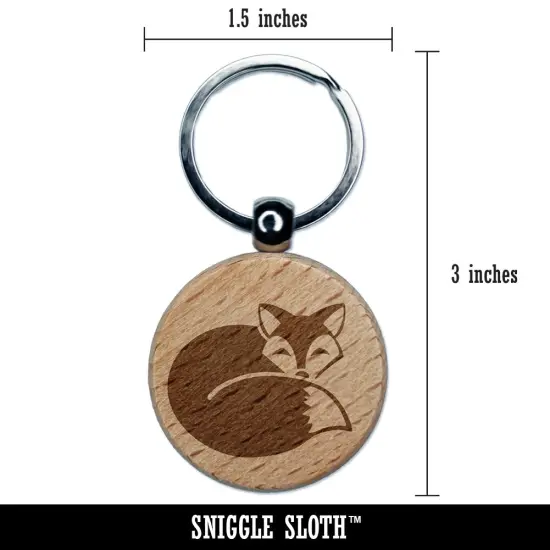Fox Curled Up Sleeping Engraved Wood Round Keychain Tag Charm {2}