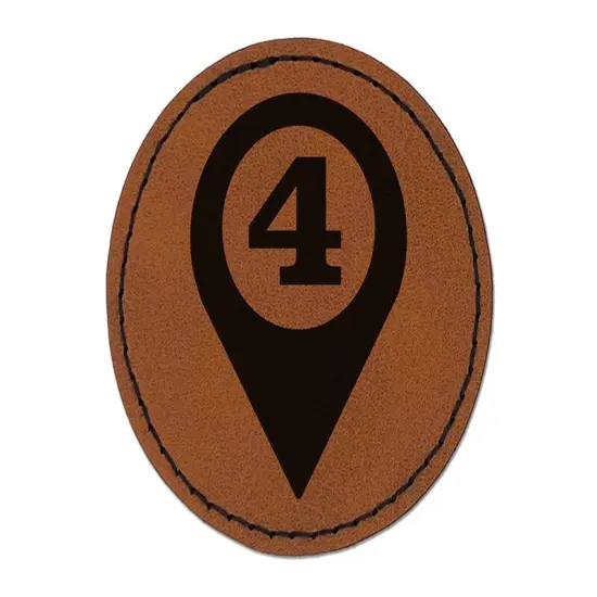 Map Location 4 Marker Round Iron-On Engraved Faux Leather Patch Applique - 2.5" Brown {1}