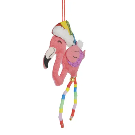 Northlight 7.5" Pink Plush Flamingo with Rainbow Santa Hat Christmas Ornament {4}