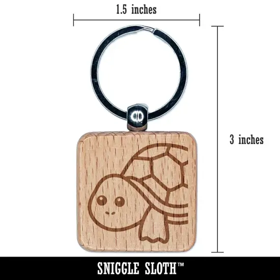 Peeking Turtle Engraved Wood Square Keychain Tag Charm {2}