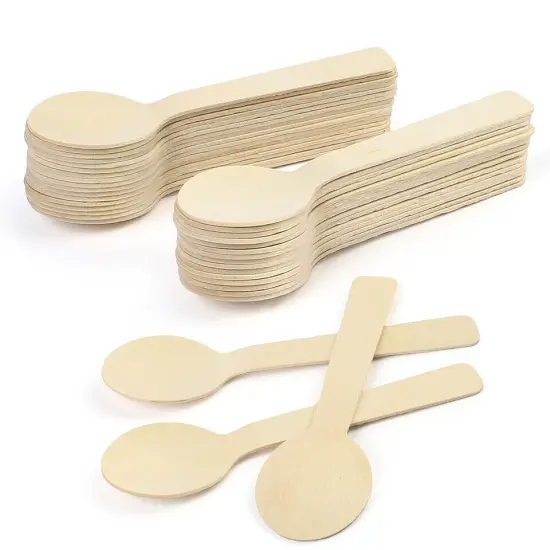 Disposable Wooden Spoons Wood Cutlery Spoon Tasting Sampling Taster Spoons {1}