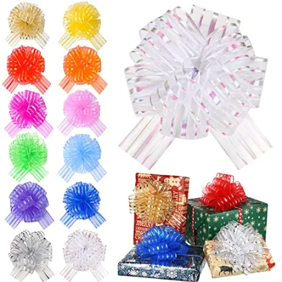 24 Pieces Pull Bow Large 6 Inch Organza Pull Bow Present Wrapping Pull Bow with Ribbon for Gift Wrapping Baskets Wedding (Multicolored) {1}