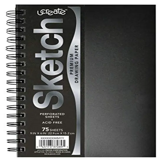 75 Sheets Poly Cover Sketch Book, Heavyweight, 6" x 9", Black, {2}