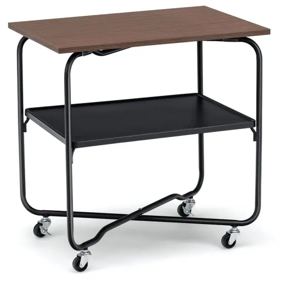 2-Tier End Table with Metal Storage Shelf and Foldable Frame Brown {1}