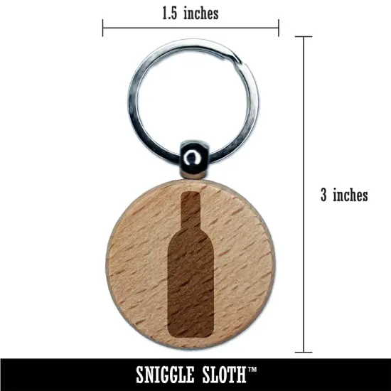 Wine Bottle Solid Engraved Wood Round Keychain Tag Charm {2}