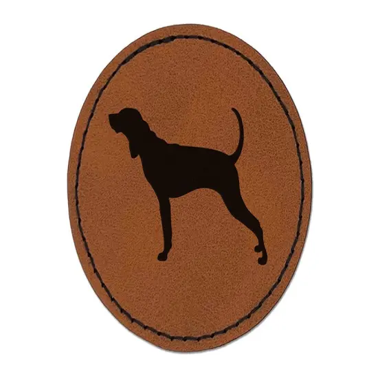 American English Coonhound Dog Solid Round Iron-On Engraved Faux Leather Patch Applique - 2.5" Brown {1}