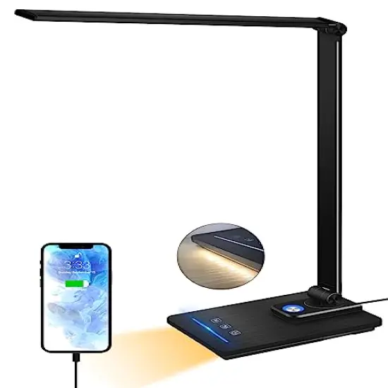 LED Desk Lamp, Eye-Friendly Dimmable Desk Light, 5 Light Colors, 6 Brightness Levels, Touch Control Table Lamp with USB Charging Port, Night Light, Auto Timer, for Dorm, Home, Office(Black) {2}