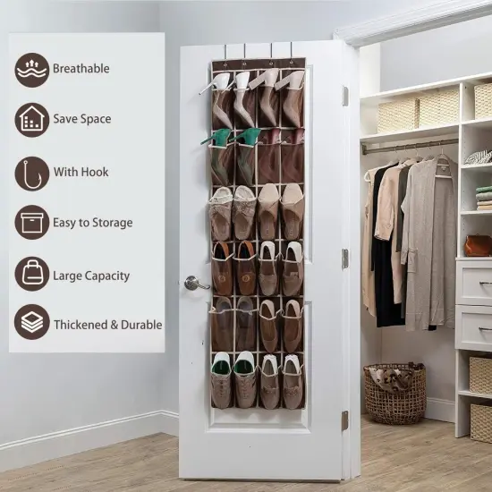 24 Grids Over Door Shoe Organizer Rack Hanging Storage Holder {3}