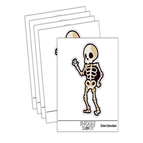 Cute Skeleton Waving Waterproof Vinyl Phone Tablet Laptop Water Bottle Sticker Set - 5 Pack {2}