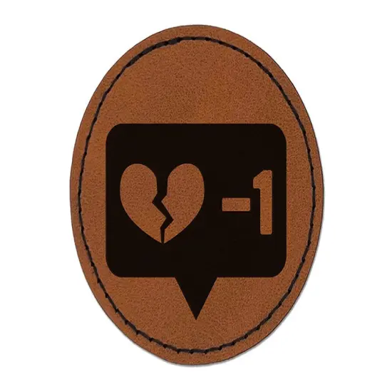 Dislike Broken Heart Minus One Bubble Round Iron-On Engraved Faux Leather Patch Applique - 2.5" Brown {1}