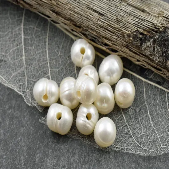 10mm Cream Large Hole Fresh Water Potato Pearls (8" Strand) {1}