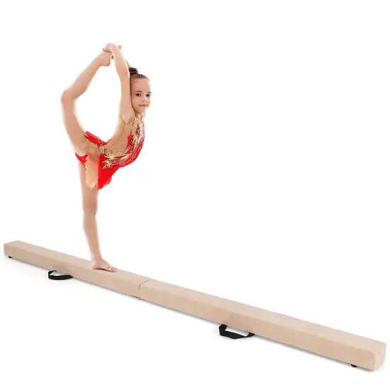 7 Feet Folding Portable Floor Balance Beam with Handles for Gymnasts Brown {3}