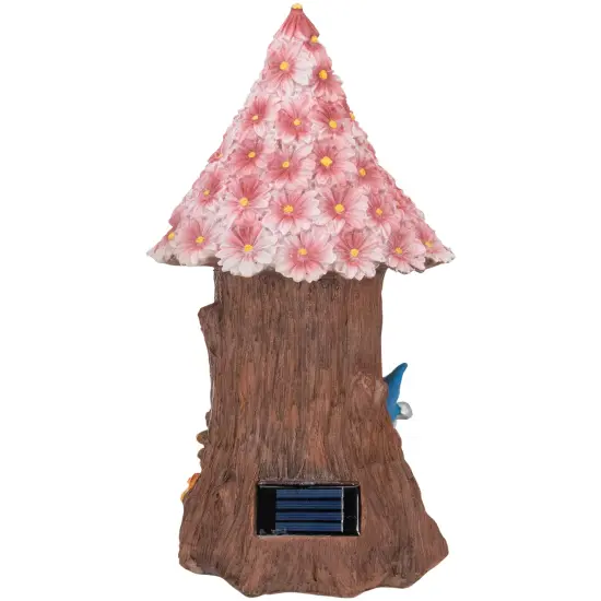 Northlight 14" Solar Lighted Bless Our Home Gnome Tree House Outdoor Garden Statue Brown {6}