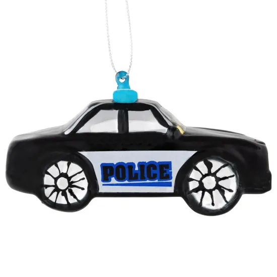 Northlight 5" Black Police Car Glass Christmas Ornament {6}