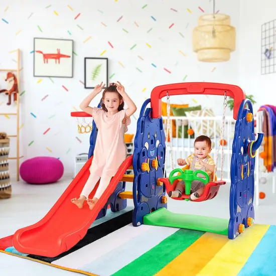 3 in 1 Junior Children Freestanding Design Climber Slide Swing Seat Basketball Hoop {5}