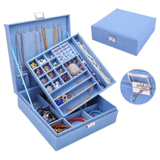 Kitcheniva Two-Layer Lint Jewelry Box Organizer With Lock Light blue {1}
