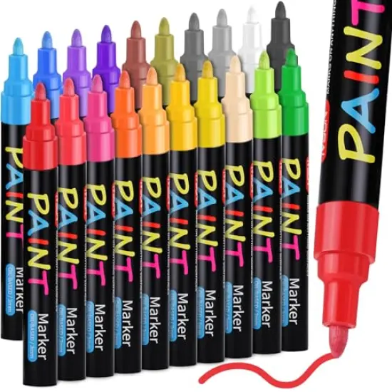 20 Colors Paint Pens Paint Markers,Oil-Based Waterproof Paint Marker Pen Set, Never Fade Quick Dry and Permanent, Works on Rocks Painting, Wood, Fabric, Plastic, Canvas, Glass, Mugs {2}
