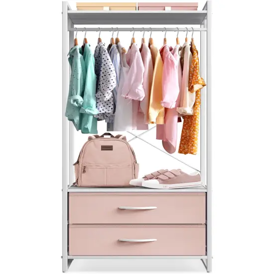 Sorbus Clothing Rack with Drawers - Clothes Stand Dresser - Wood Top, Steel Frame, & Fabric Drawers - Tall Closet Storage Organizer - Garment Rack for Hanging Shirts, Dresses, & Jackets Pink {5}