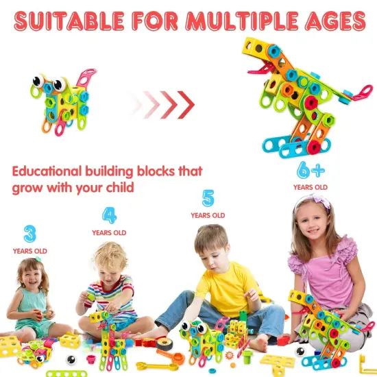 195 Pieces Educational STEM Toys for Boys and Girls Ages 3 4 5 6 7 8 9 10 Construction Building Blocks Toy Building Sets Kids Toys Creative Activities Games with Storage Box {5}