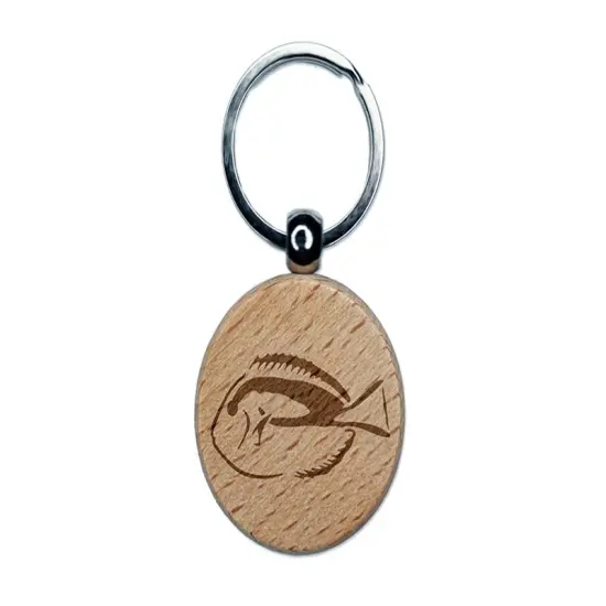 Pacific Regal Blue Tang Fish Engraved Wood Round Keychain Tag Charm {1}