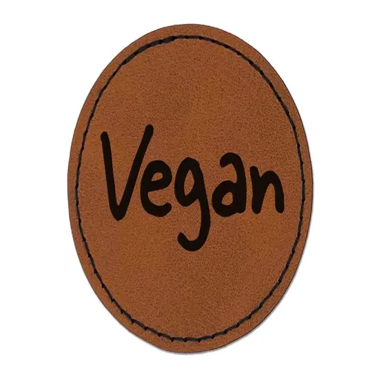 Vegan Text Round Iron-On Engraved Faux Leather Patch Applique - 2.5" Brown {1}