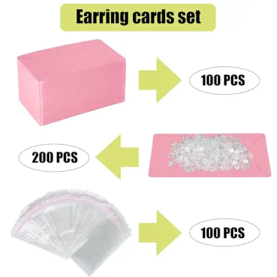 Pink Earring Cards for Selling Set with 100 Pieces Earring Display Cards, 200 Pieces Earring Backs and 100Pcs Jewelry Packaging Bag for Earrings Necklace Jewelry Display (3.5" x 2.3" Inches) {2}